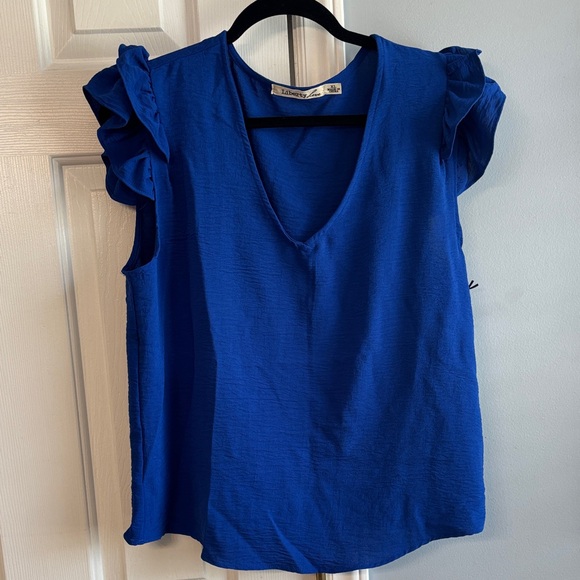 Liberty Love Tops - Liberty Love Royal Blue Ruffle Sleeve V-Neck Top